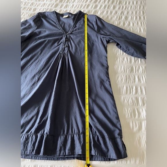 H & M L.O.G.G. Sheer Tunic Navy Blue V Neck 3/4 Sleeve 100% Cotton Lagenlook - Picture 11 of 12